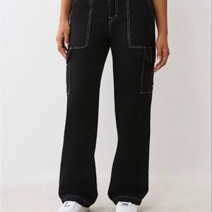 True Religion Dark Blue Cargo Pants with White Stitching